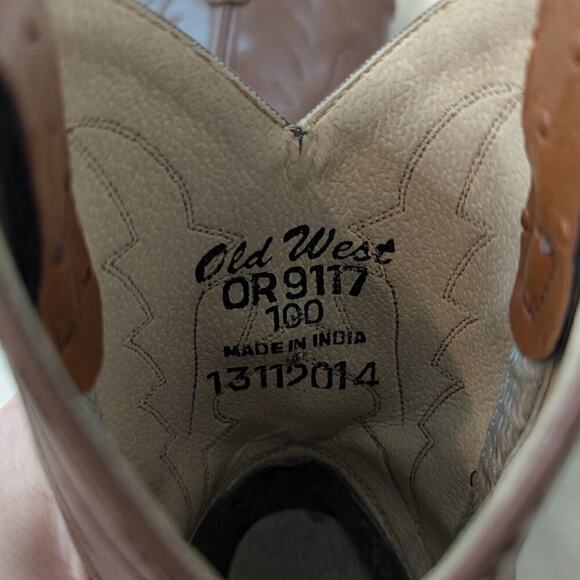 Old West Kids' Cognac Round Toe Faux Ostrich Western Boots Style OR9117 Size 10 - Picture 6 of 7